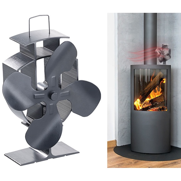 Carlo Milano Stromloser Kaminofen-Ventilator mit 4 Lüfter-Blättern, für 60 - 350 °C