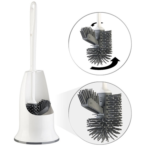 BadeStern WC-Silikon-Bürste mit Spülrandreiniger und Halter, wechselbarer Kopf