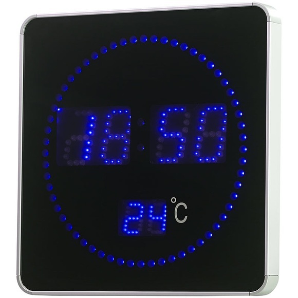 Lunartec Flache LED-Funk-Tisch- & Wanduhr, Temperatur-Anzeige, blaue LEDs