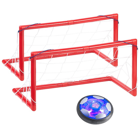 Playtastic Luftkissen-Indoor-Fussball, Farb-LEDs, Möbelschutz, 2 Tore, Akku