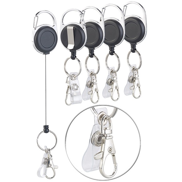 General Office 5er-Set Schlüssel- und Ausweis-Jojos, extra starke Feder & Gürtelclip
