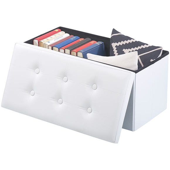 infactory Faltbare 2in1-Sitzbank und -truhe, 80 l, bis 300 kg, Kunstleder, weiss