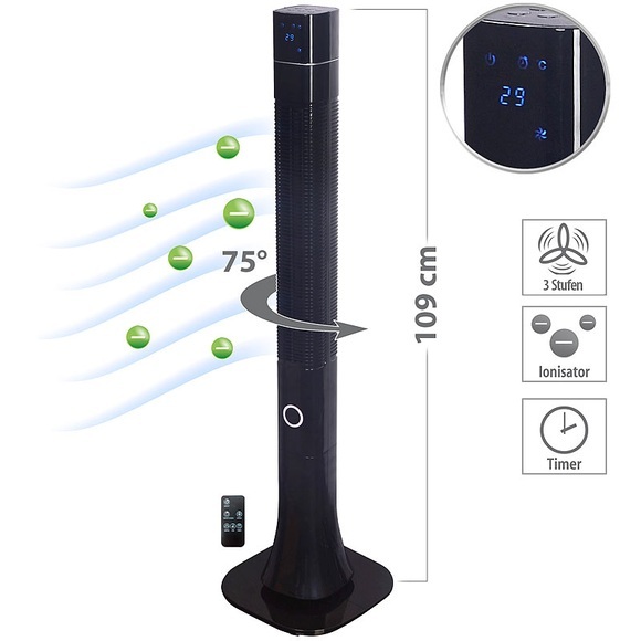 Sichler Haushaltsgeräte 3-stufiger Design-Turmventilator mit Ionisator, 75°-Oszillation, 60 W
