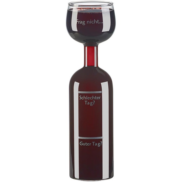 Rosenstein & Söhne 2in1-Weinflasche und XXL-Glas aus Echtglas, mit Aufdruck, 750 ml