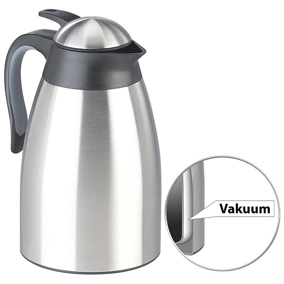 Rosenstein & Söhne Doppelwandige Edelstahl-Vakuum-Isolierkanne m. Ausgiesstaste, 1,5 Liter