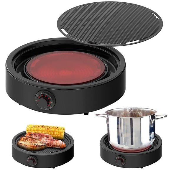 Rosenstein & Söhne 2in1-Glaskeramik-Kochplatte & rauchfreier Infrarot-Tischgrill, 2.000 W