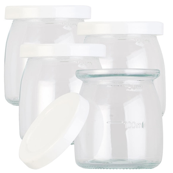 Rosenstein & Söhne 4er-Set Ersatzgläser mit Deckel für Joghurt-Maker JM-200/300, je 180ml