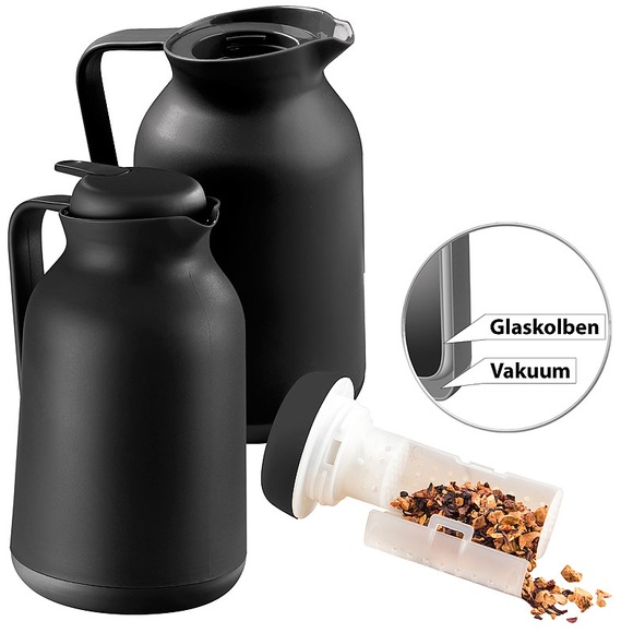 Rosenstein & Söhne 2er-Set 2in1-Vakuum-Isolierkannen für Kaffee und Tee, mit Teesieb, 1 l