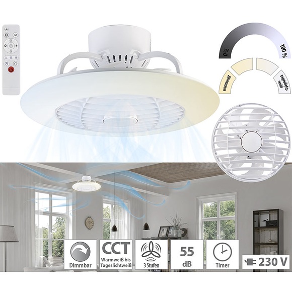 2in1-Deckenleuchte & Ventilator mit Fernbedienung, variable Lichtfarbe / Deckenventilator