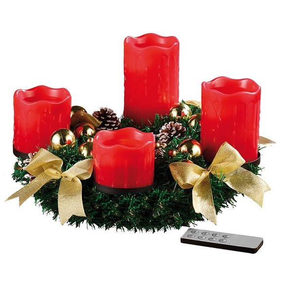 Britesta Adventskranz mit roten LED-Kerzen, goldfarben geschmückt