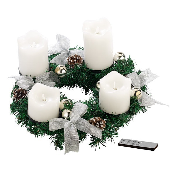 Britesta Adventskranz, silbern, 4 weisse LED-Kerzen mit bewegter Flamme