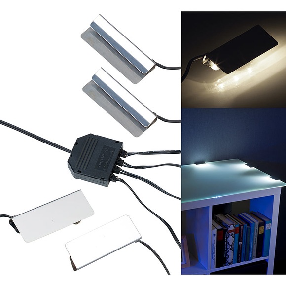 Lunartec LED-Glasbodenbeleuchtung, 4 Klammern mit 12 tageslichtweissen LEDs