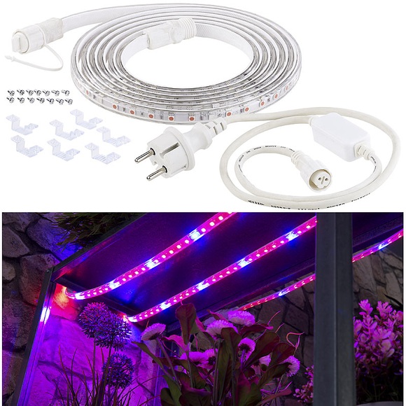 Lunartec LED-Pflanzen-Wachstums-Streifen rot & blau, 3 m, kürzbar, mit Netzteil