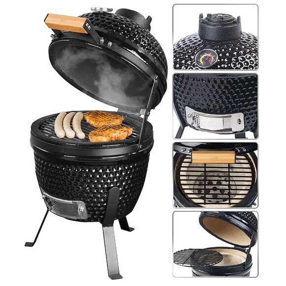 Rosenstein & Söhne 2in1-Kamado-Keramik-Kugelgrill & Smoker, Thermometer, Lüftung, Ø 27 cm
