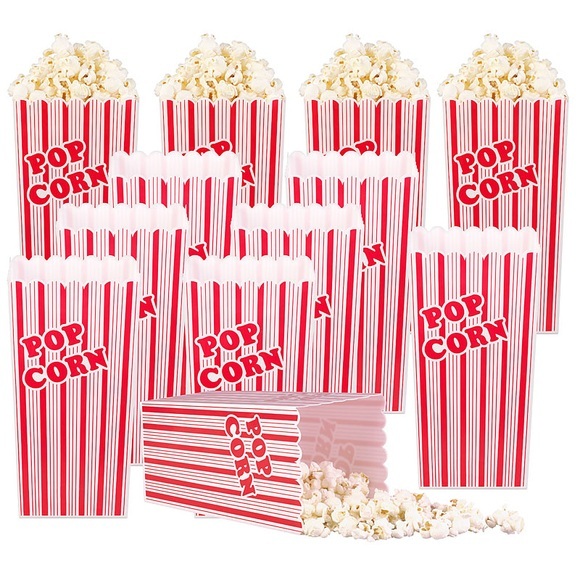 infactory 12er-Set wiederverwendbare Popcorn-Boxen, 2 Liter, rot-weiss gestreift