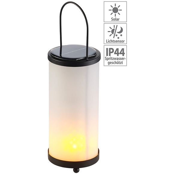 Lunartec Solar-LED-Laterne, Glas/Metall, realistischer Fackel-Effekt, 96 LEDs