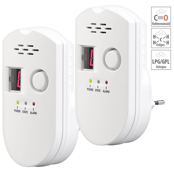 VisorTech 2er-Set Steckdosen-Multi-Gasmelder für Erdgas und Autogas, 85 dB
