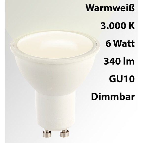 Luminea LED-Spot GU10, 6 Watt, 340 Lumen, A+, warmweiss (3000 K)