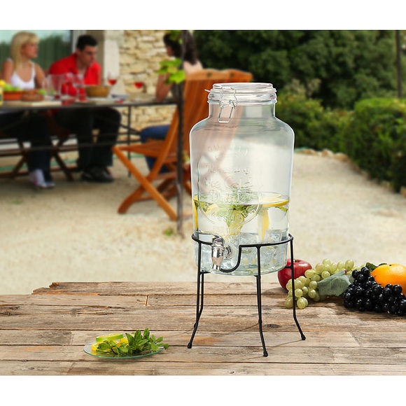Retro-Getränkespender aus Glas mit Ständer, Zapfhahn, 6,5 Liter / Getränkespender