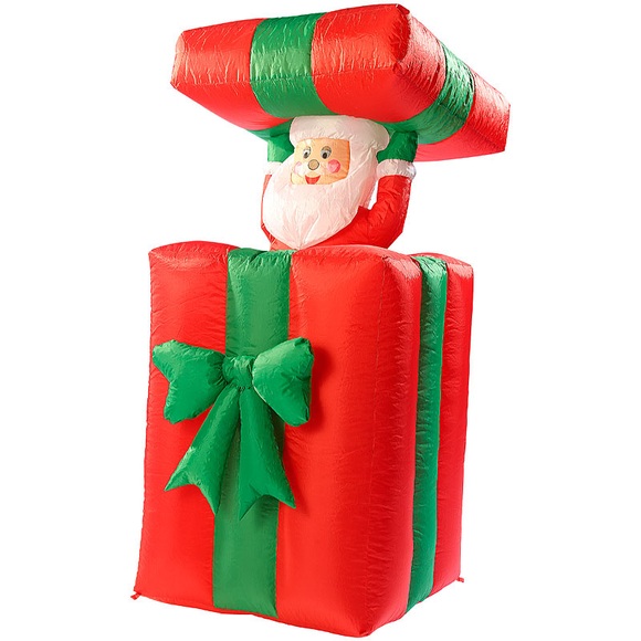 infactory Selbstaufblasender XXL Santa im Geschenk, 150 cm, animiert