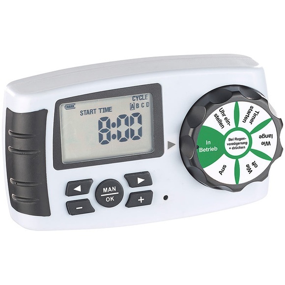 Royal Gardineer Bewässerungscomputer BWC-400 für 4 Bewässerungs-Adapter, Magnet-Ventil