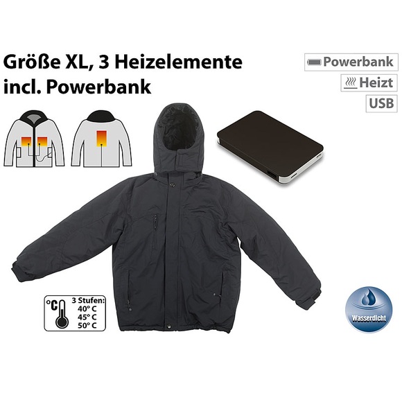 Pearl Beheizbare Outdoor-Jacke mit Powerbank (8.000 mAh), Grösse XL