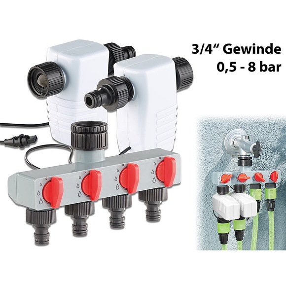 Royal Gardineer Elektronisch gesteuertes Magnet-Ventil im 2er-Set mit 4-Wege-Verteiler