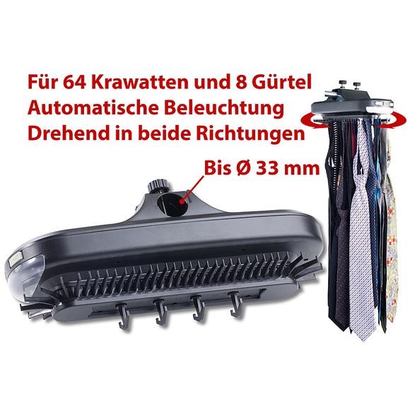 Sichler Haushaltsgeräte 2 elektrische Krawattenhalter für 64 Krawatten & 8 Gürtel, beleuchtet