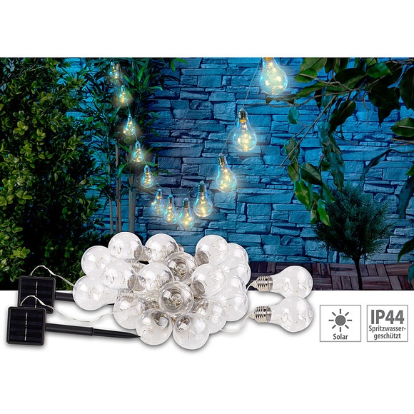 Lunartec Solar-LED-Lichterkette im Glühbirnen-Look, 12 Birnen, 8,5 m, 2er-Set