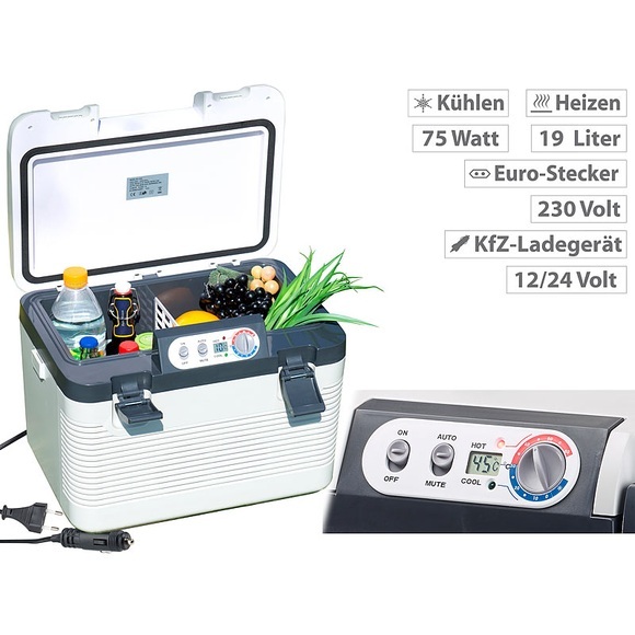 Xcase Thermoelektrische Kühl-/Wärmebox, LED-Anzeige, 12/24 & 230 V, 19 Liter