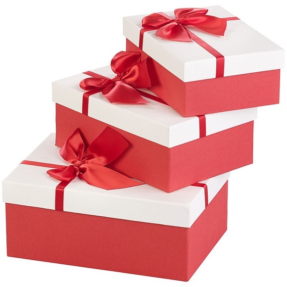 Your Design 3er-Set edle Geschenk-Boxen mit roter Schleife, 3 verschiedene Grössen