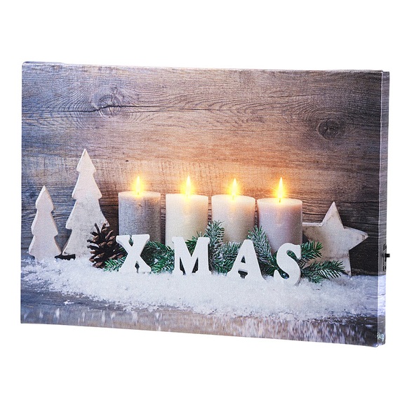 infactory Wandbild "Kerzen im Schnee" mit LED-Beleuchtung, 30 x 20 cm
