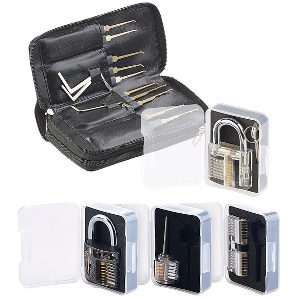 AGT Lockpicking-Set mit 30-teiliger Dietrich-Tasche & 4 Übungs-Schlössern