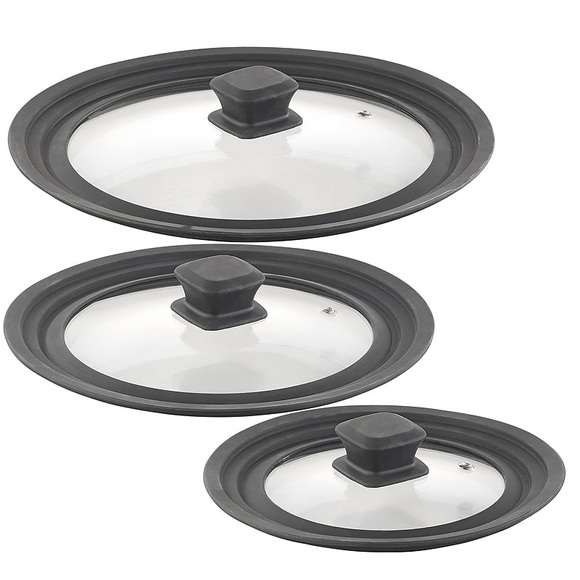 Rosenstein & Söhne 3er-Set Universal-Silikonrand-Glasdeckel für Ø 16 - 28 cm