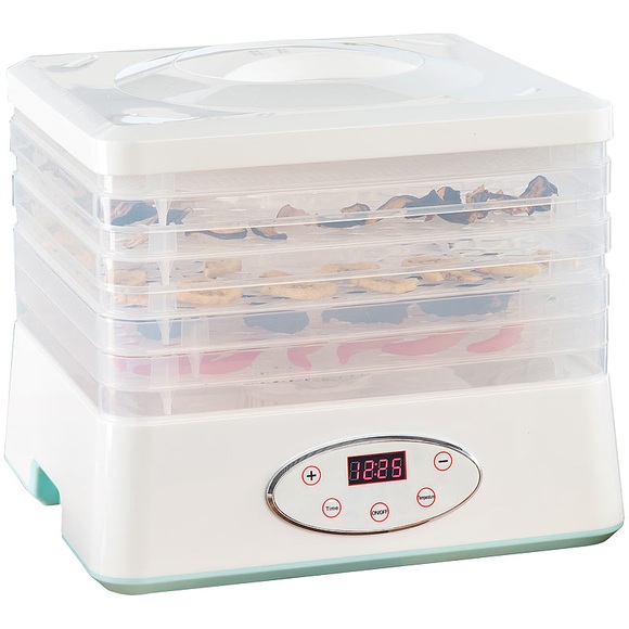 Rosenstein & Söhne Dörrautomat mit 5 Dörr-Einsätzen & 24-Stunden-Timer, 35 - 70 °C, 250 W