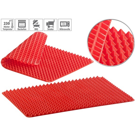 Rosenstein & Söhne 2er-Set Silikon-Backmatten mit Pyramiden-Noppen, antihaftbeschichtet