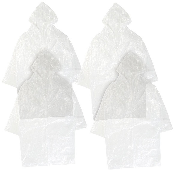 infactory 4er-Set Notfall-Regenmäntel mit Kapuze, Universalgrösse, transparent