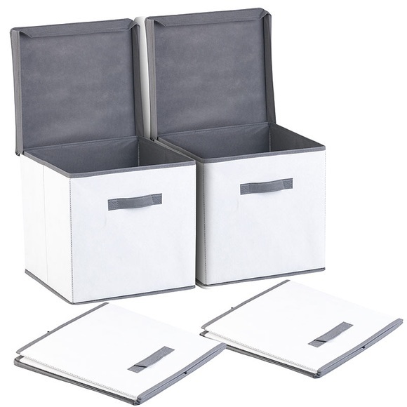 Pearl 2er-Set Aufbewahrungsboxen mit Deckel, faltbar, 31x31x31 cm, weiss