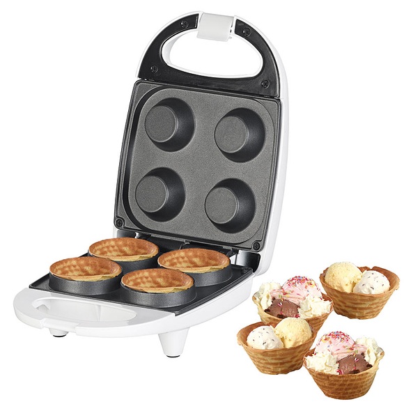 Rosenstein & Söhne Waffeleisen für 4 Mini-Eiswaffelschälchen, antihaft-beschichtet, 520 W