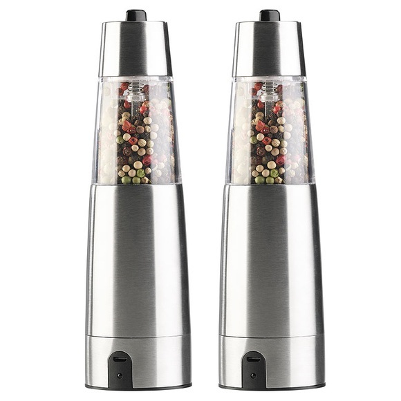 Rosenstein & Söhne 2er-Set automat. Akku-Gewürzmühlen, Keramik-Mahlwerk, USB-Ladefunktion