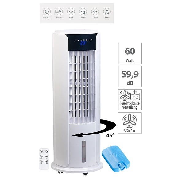 Sichler Haushaltsgeräte 3in1-Turmventilator, Luftkühler und Luftbefeuchter, 60 Watt, 3-l-Tank