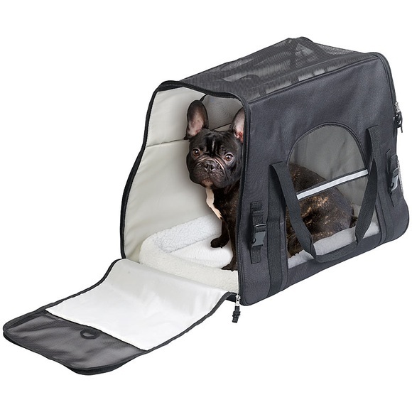 Sweetypet Hand- & Auto-Transporttasche für Haustiere bis 15 kg, Grösse L, schwarz