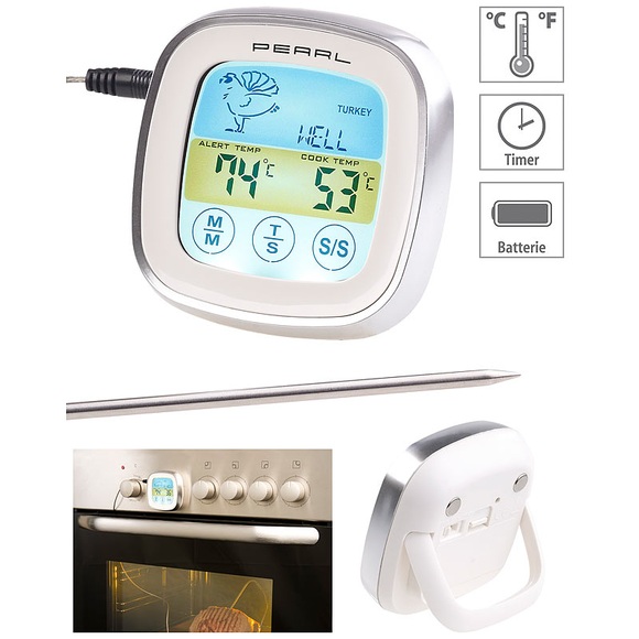 Rosenstein & Söhne Digitales Braten- & Ofenthermometer, Touch-Display, Timer, bis +250 °C