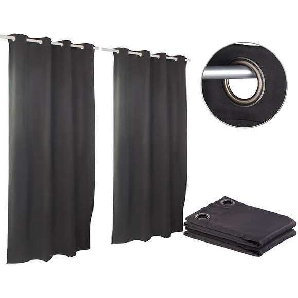 Carlo Milano 2er-Set Verdunkelungs-Vorhänge, 4-cm-Ösen, 145 x 245 cm, schwarz
