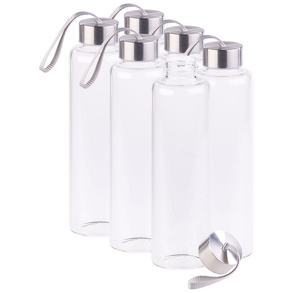 Pearl 6er Set Trinkflasche aus Borosilikat-Glas, 550 ml, BPA-frei