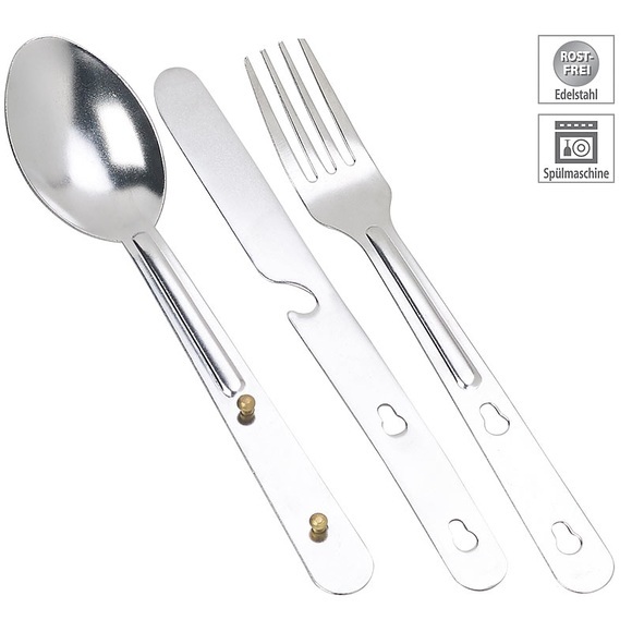 Semptec Urban Survival Technology 3-teiliges Edelstahl-Camping-Besteck-Set mit Gabel, Löffel & Messer
