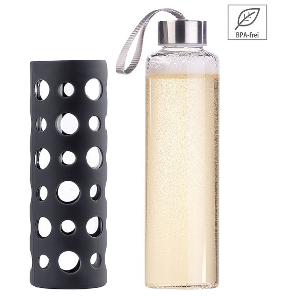 Pearl Trinkflasche aus Borosilikat-Glas, schwarze Hülle, 550ml, BPA-frei