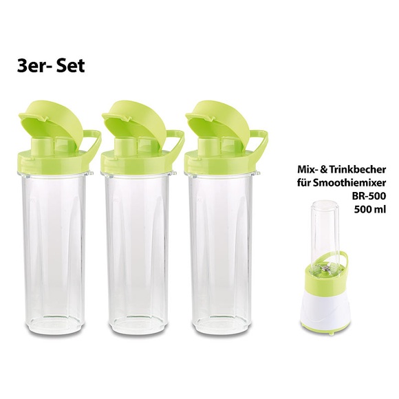 Rosenstein & Söhne Mix- & Trinkbecher für Smoothiemixer BR-500, 500 ml, BPA-frei, 3er-Set