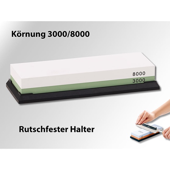 TokioKitchenWare Doppel-Wasser-Schleifstein mit rutschfestem Halter, Körnung 3000/8000