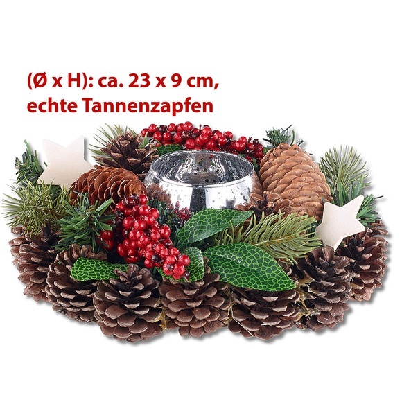 Britesta Handgefertigtes Weihnachts- & Adventsgesteck mit Teelicht-Halter, 23cm